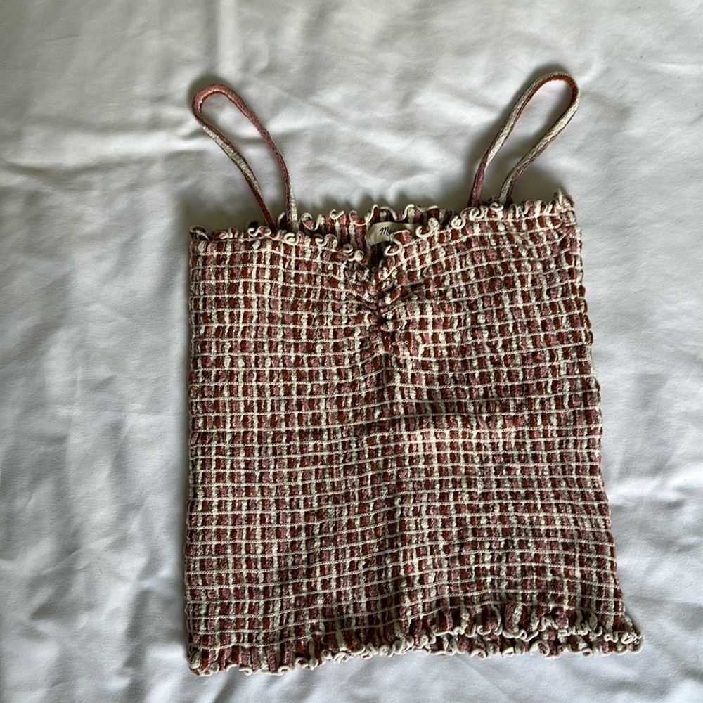 Madewell Superlight Jacquard Smocked Tank Top in Stripe